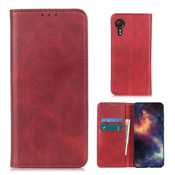 Wallet-style ægte Læder Flipcase til Samsung Galaxy Xcover 5 - Rød Red