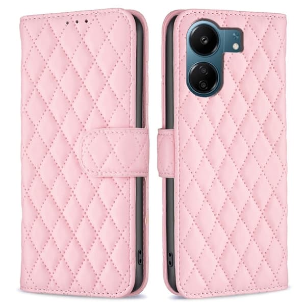 Rombemønster, matt flip-deksel for Xiaomi Redmi 13C / Xiaomi Poco C65 - Rosa Pink