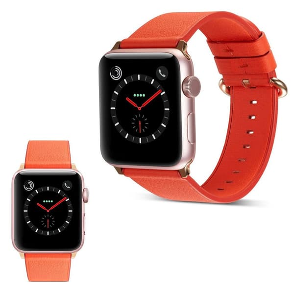 Apple Watch Series 5 44mm simple ægte læder urrem - Orange Orange