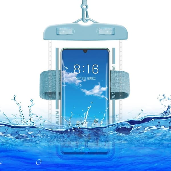 Universal waterproof phone bag with lanyard and strap - Grey Blue Blue