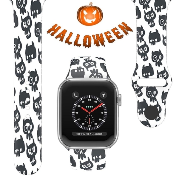 Apple Watch Series 8 (41mm) halloween-kuvioinen silikonikellon hihna - Pikkupirut Koko: S / M White