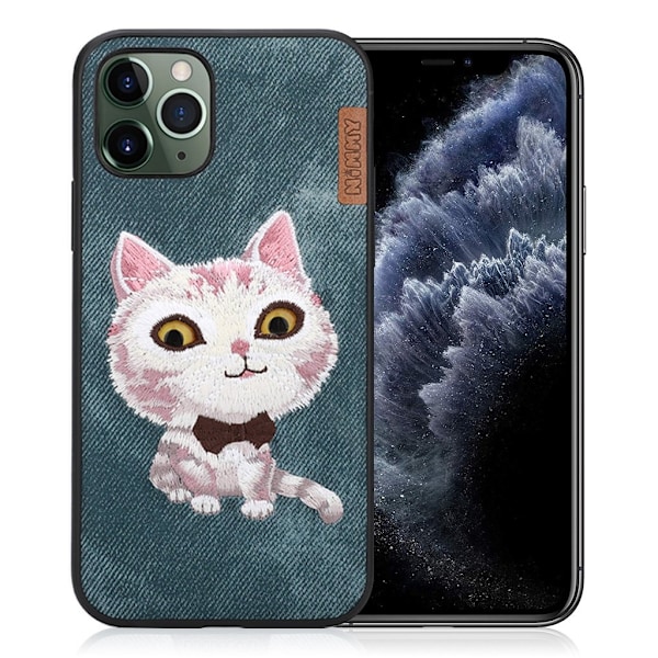 Nimmy söpö lemmikki iPhone 11 Pro kirjailtu kansi - Sininen Blue