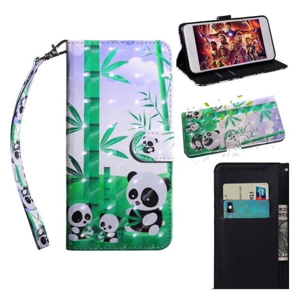 Huawei P Smart 2019 Lommeboketui Med Mønster Og Lysspotter - Pandaer Multicolor