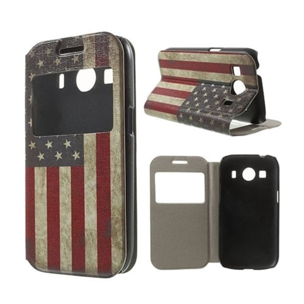 Moberg View Læder Etui Til Samsung Galaxy Ace 4 - Vintage Amerikansk Flag Multicolor