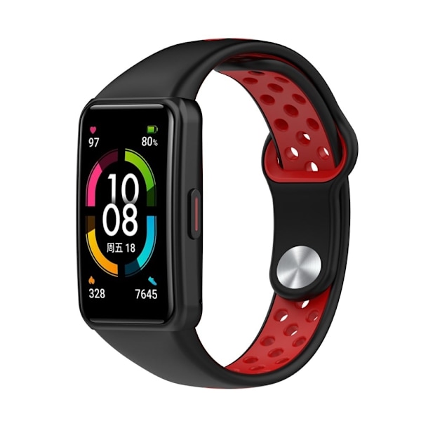 Huawei Band 6 / Honor Band 6 kaksivärinen silikonikellohihna - Musta / Punainen Red