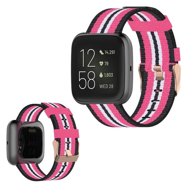 Fitbit Versa / Versa 2 / Blaze nylon Urrem - Sort / Rose Pink