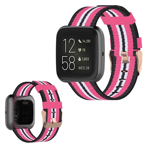 Fitbit Versa / Versa 2 / Blaze nylonkellonauha - Musta / Ruusu Pink