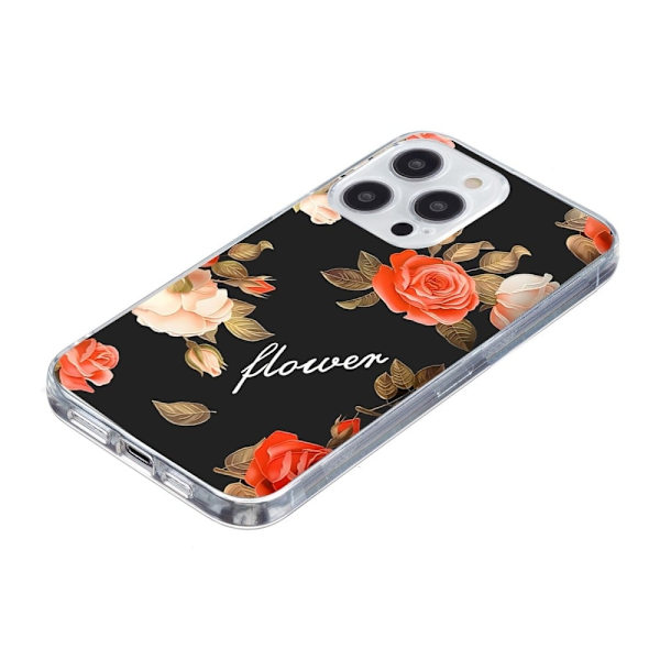 Vibe iPhone 15 Pro cover - Blomster På Sort Baggrund Black