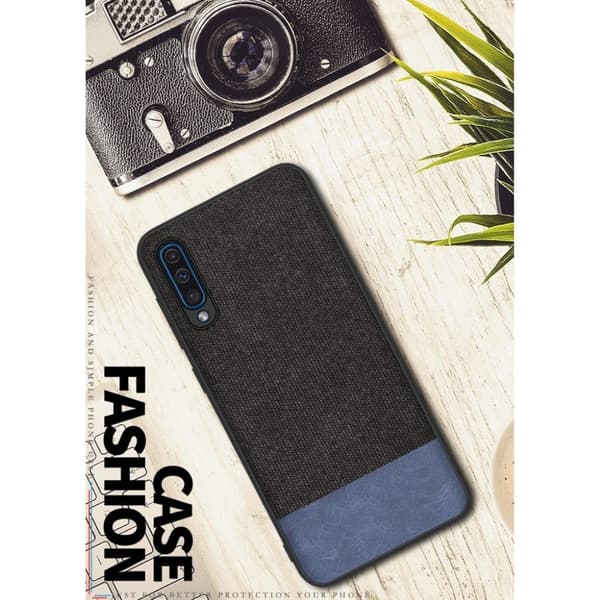 Samsung Galaxy A50 fodral med tygstruktur - Svart / Blå multifärg