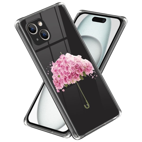 Deco iPhone 15 Plus skal - Paraply Med Blomma Rosa
