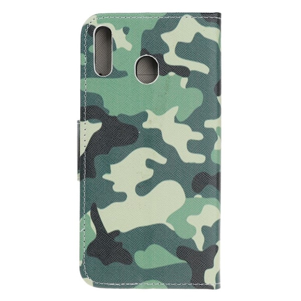 Samsung Galaxy A40 lædercover med krydsstruktur - kamuflage Green