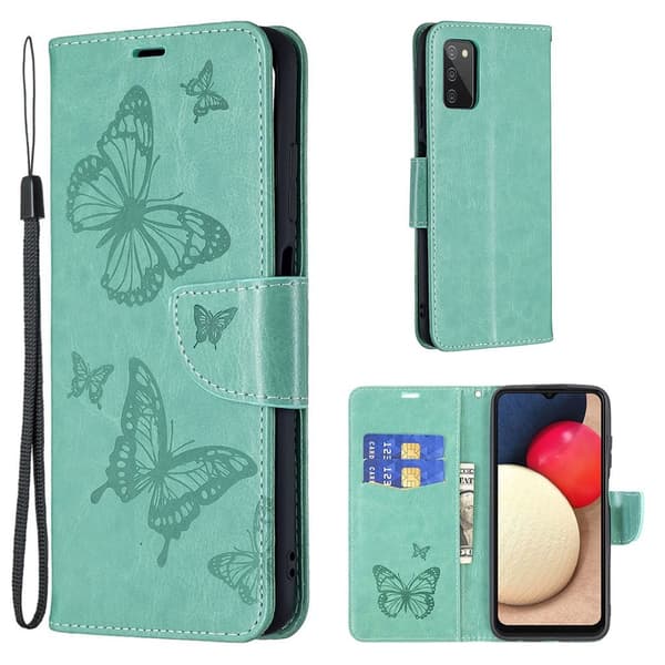 Butterfly Samsung Galaxy A03s Läppäkotelo - Vihreä Green