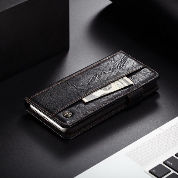 iPhone Xs Max CASEME vintage tyylinen synteetti nahkainen lompakko suojakotelo - Musta Black