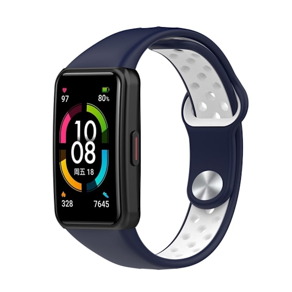 Huawei Band 6 / Honor Band 6 kaksivärinen silikonikellohihna - Keskiyön Sininen / Valkoinen Blue