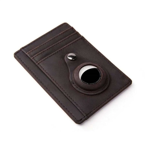 AirTags Cowhide genuine leather card holder - Coffee Brown