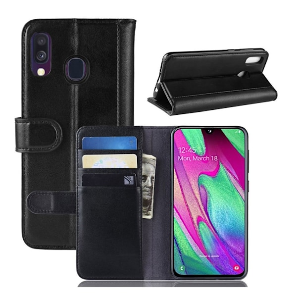 Samsung Galaxy A40 ægte split lædercover - sort Black