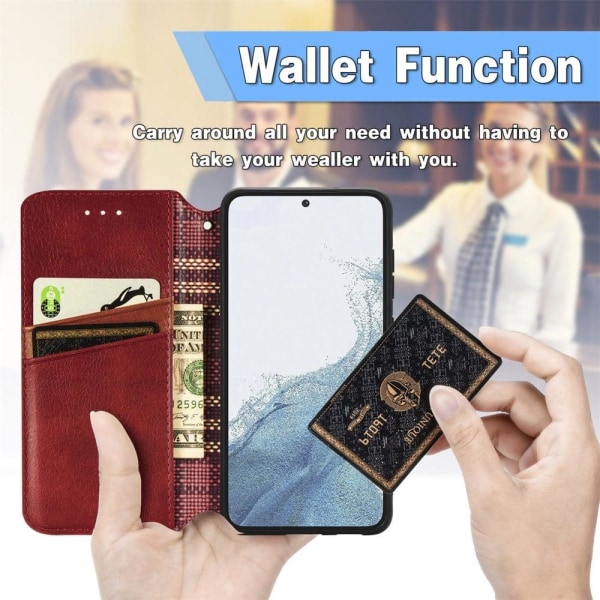 Nahkakotelo With A Stylish Rhombus Imprint For Samsung Galaxy S23 Plus - Punainen Red