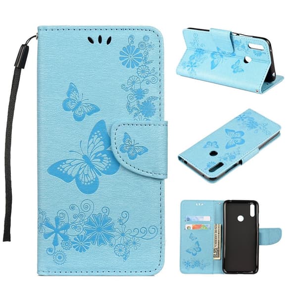 Huawei Y6 2019 forlaget butterfly læretui - Blå Blue