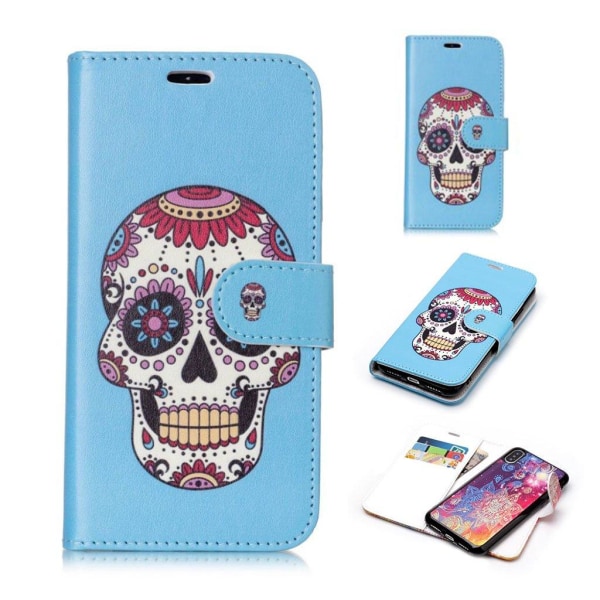 iPhone Xs Max aftageligt 2-i-1 flip etui i læder - Sugar Skull Multicolor
