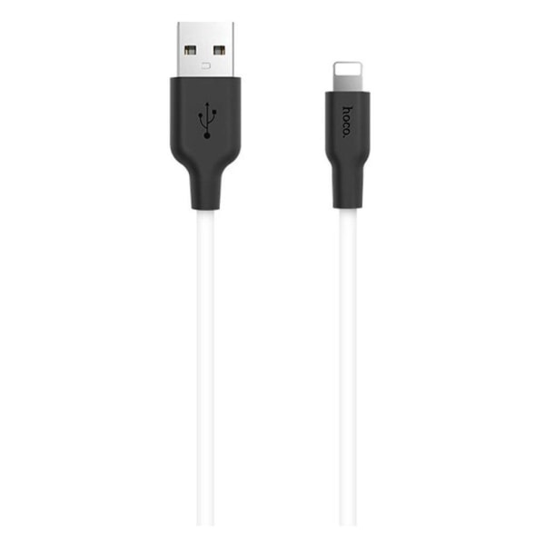 HOCO X21 Silicone lightning charging cable - black＆white White