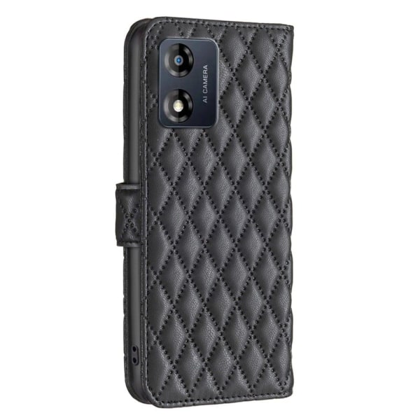 Rhombus pattern matte flip case for Motorola Moto E13 - Black Black