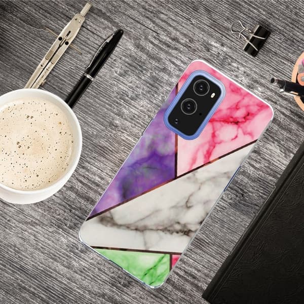 Marble OnePlus 9 Pro Etui - Lilla / Rose / Hvit / Grønn Multicolor