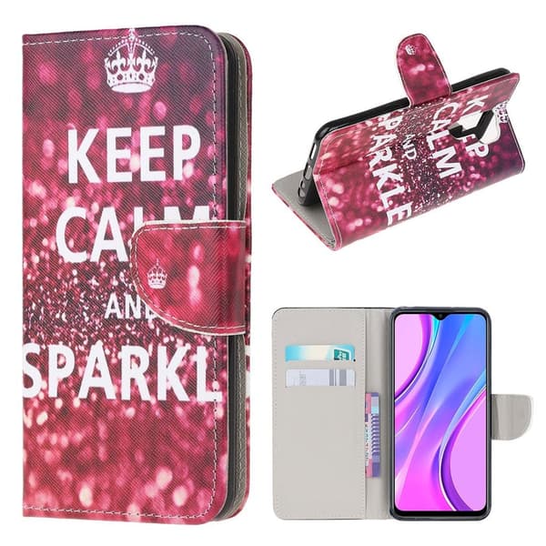 Wonderland Xiaomi Redmi 9 Flippetui - Keep Calm og Sparkle Red