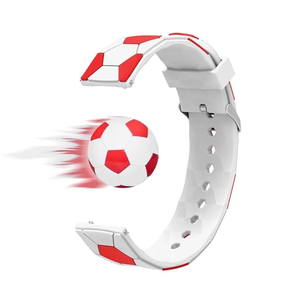 20mm Universal fodbold silikone urrem - Hvid / Rød Red