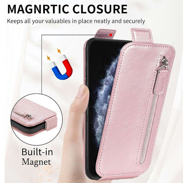 Vertical Flip Phone Suojakotelo With Zipper For iPhone 11 Pro Max - Ruusukulta Pink