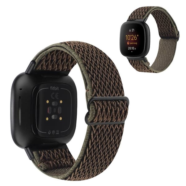 Fitbit Sense / Versa 3 nylon wave pattern watch strap - Army Green Grön