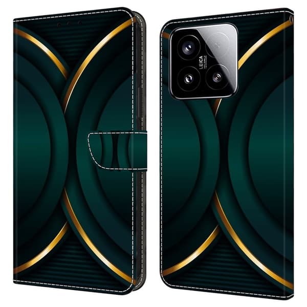 Xiaomi 15 Case 3D Pattern Vegansk Læder Wallet Phone Cover with Stand - Guldkontur Gold