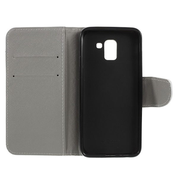Samsung Galaxy J6 Kuvallinen Seisova PU Nahkinen Suojaava Lompakko Kotelo - Eiffel Torni Multicolor