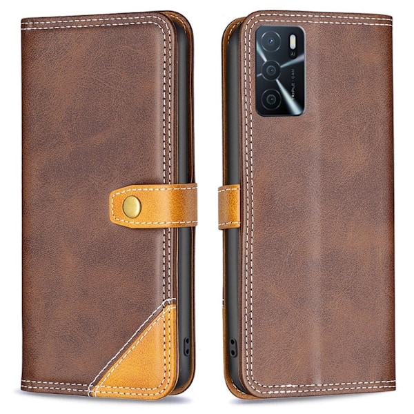 BINFEN tvåfärgat läder Oppo A54s / Oppo A54 / Oppo A16s / Oppo A16 fodral - Brun Brun