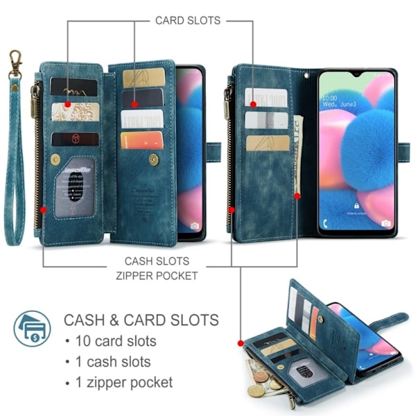 Rymligt Samsung Galaxy A50s / Samsung Galaxy A50 / Samsung Galaxy A30s fodral med plånbok - Blå Blå