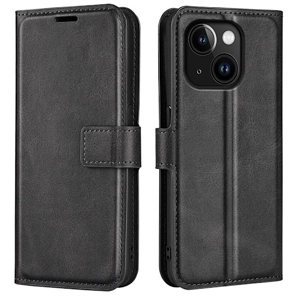 iPhone 15 læderetui med pung - Sort Black