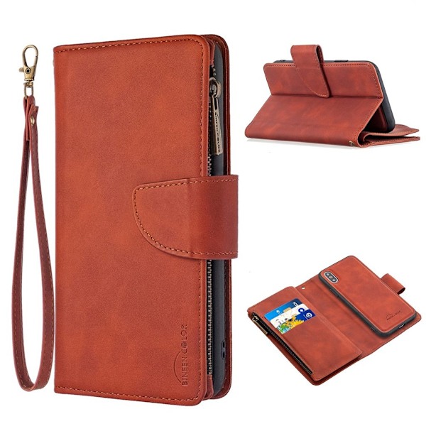 Premium Wallet iPhone XS Veske - Brun Brown