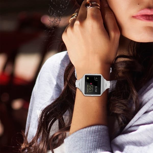 Fitbit Blaze urrem i okseskinn - Sølv Silver grey