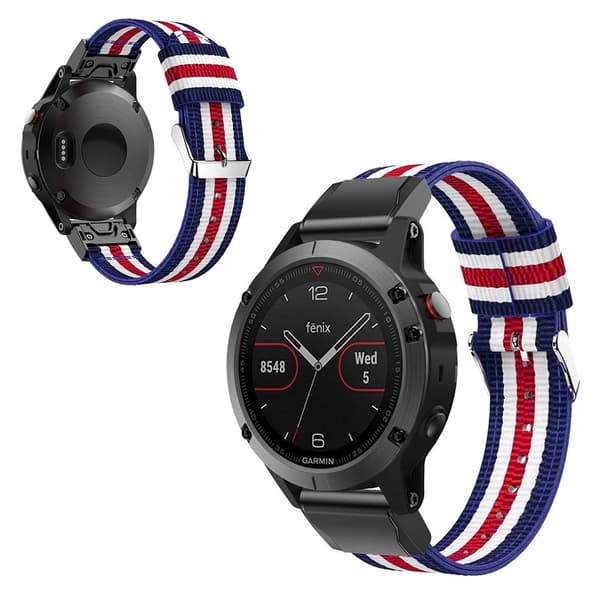 Garmin Fenix 5 nylonarmbånd - Blå / Hvit / Rød / Hvit / Blå Multicolor