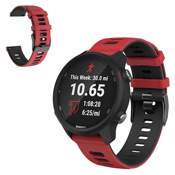 20mm Universal tofarvet sporty silikone urrem - Rød / Sort Red