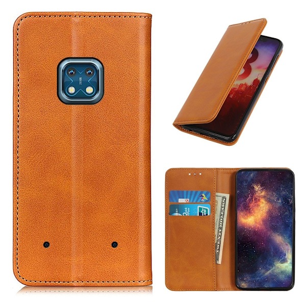 Lompakko-style Aitoa Nahkaa Läppäkotelo For Nokia XR20 - Ruskea Brown