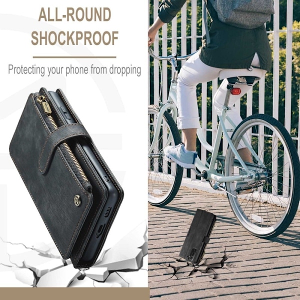 CaseMe Samsung Galaxy S22 Plus etui med lynlås og pung - Sort Black