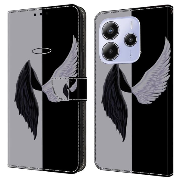 Xiaomi Redmi Note 14 5G Etui med magnetisk lås 3D-mønster Læderpung Telefoncover - Sort / Sort White
