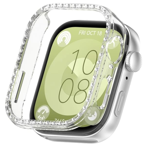 Huawei Watch Fit 3 Watch Case Diamond Decor Half Coverage ontto PC katsella suojakansi - Läpinäkyvä Transparent