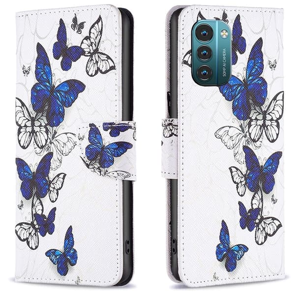 Wonderland Nokia G11 / Nokia G21 flip-etui - Blå Sommerfugler Blue