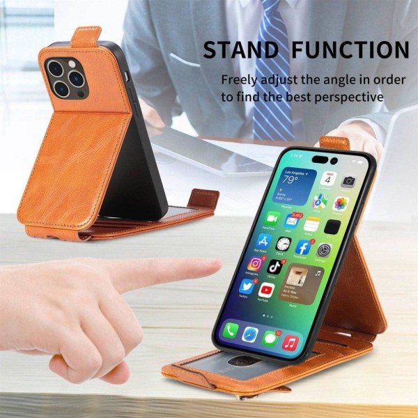 Vertikalt iPhone 14 Pro fodral med dragkedja - Brun Brun