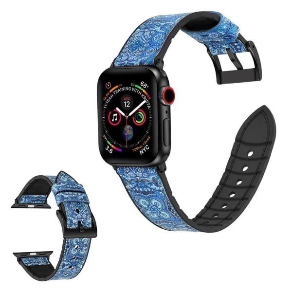 Apple Watch Series 6 / 5 40mm silicone + leather coated watch band - Pattern Dark Blue Blå