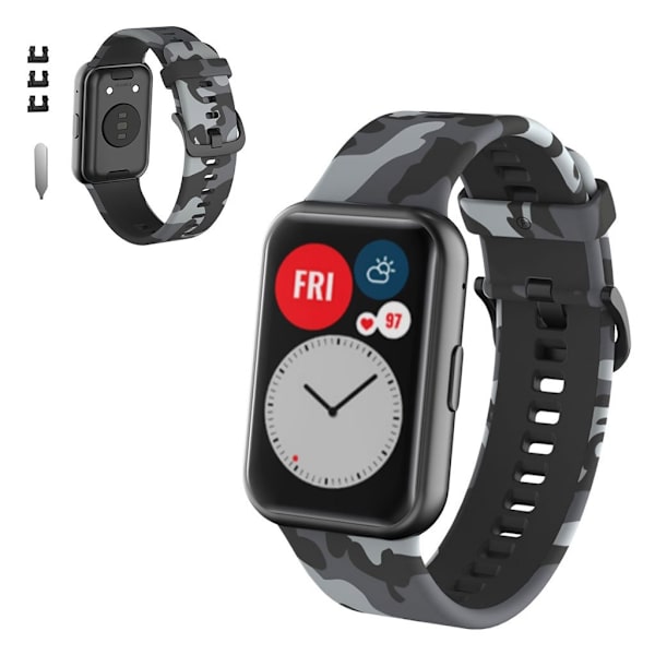 Huawei Watch Fit patterned silicone watch band - Grey / Camouflage Silvergrå