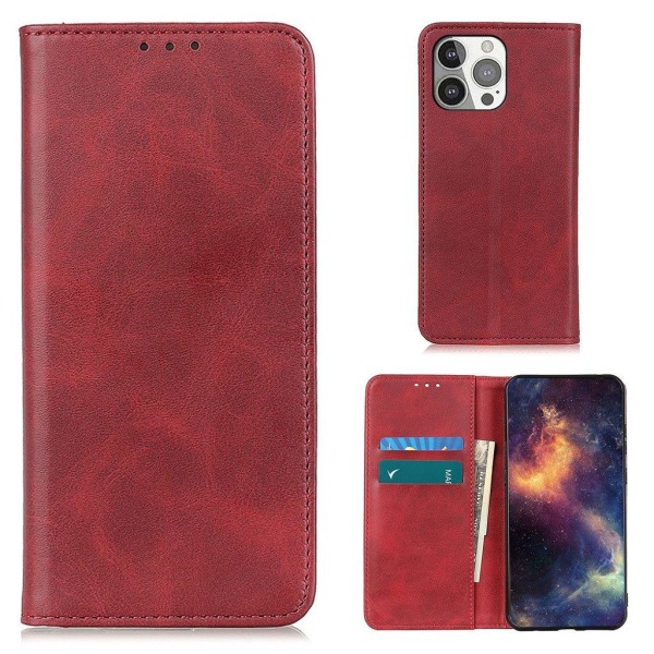 Lompakko-style Aitoa Nahkaa Läppäkotelo For iPhone 13 Pro - Punainen Red