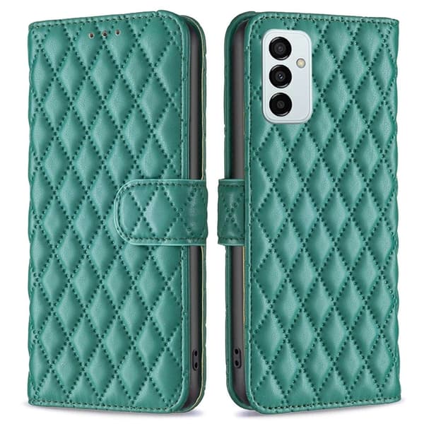 Rhombus Mønster Matte Flip Case til Samsung Galaxy M23 - Grøn Green