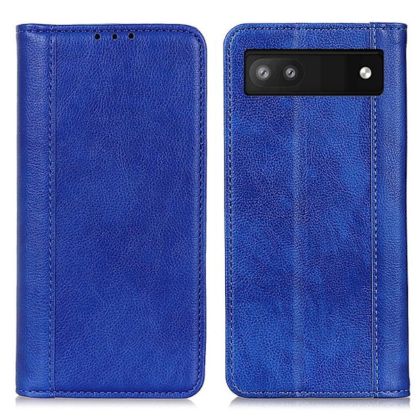 Google Pixel 7a ægte læderetui med magnetisk lukning - Blå Blue